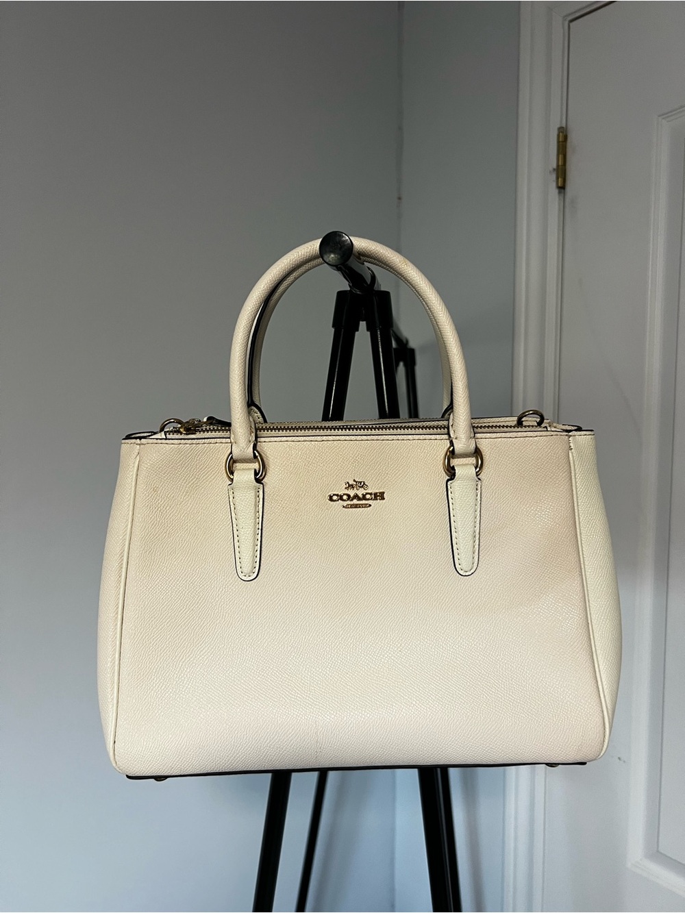 Coach Cream Ivory Crossgrain Leather Satchel Crossbody Handbag